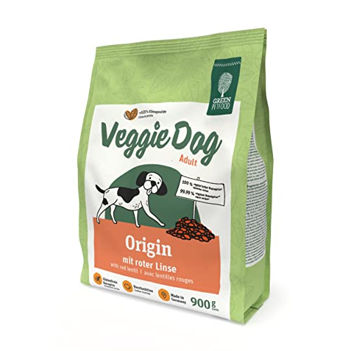Green Petfood VeggieDog Origin (5 x 900 g), vegetarisches Hundefutter mit roter Linse und glutenfreie Rezeptur, nachhaltiges Trockenfutter für ausgewachsene Hunde, auch als Hundeleckerli geeignet