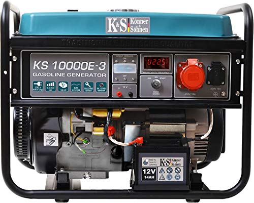 Könner & Söhnen KS 10000E-3 Stromerzeuger, 18 PS 4-Takt Benzinmotor, E-Start, Automatischer Spannungsregler, Anzeige, 1x16A (400V), 1x16A (230V) Generator