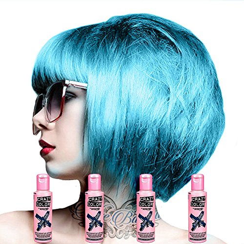 4 Crazy Color Semi Permanent Hair Colour Dyes by Renbow 100ml Blue Jade 67