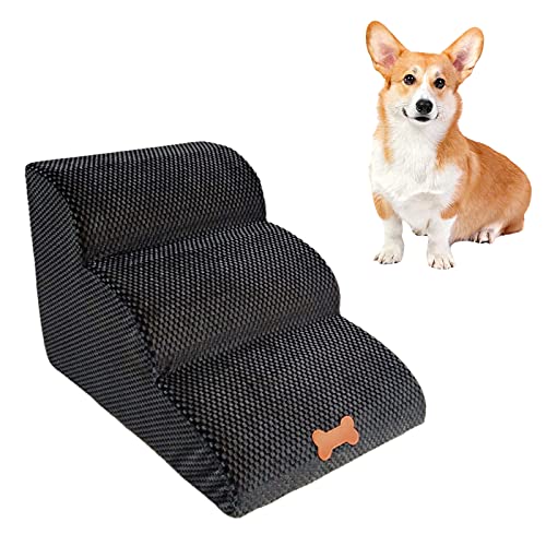 Bounabay Haustiertreppe, hunderampe Couch waschbarer Bezug mit Reißverschluss, 3-stufiges Haustier abnehmbare treppe für kleine Hunde (Dunkelgrau)