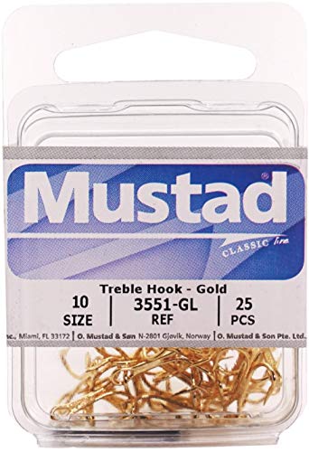 Mustad 35518 Classic Treble Standard Stärke Haken (25er Pack), Gold, Size 18