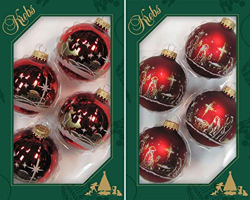 Krebs Glas Lauscha Weihnachtsbaumkugel "Heilige Nacht, Weihnachtsdeko rot, Christbaumschmuck", (Set, 8 St.), hochwertige Christbaumkugeln aus Glas, mundgeblasen