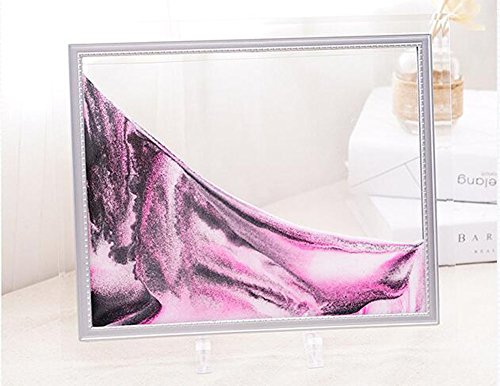 SUPERPOWER® Rosa Glas-Bilderrahmen bewegliche Sandkunst abstrakte Sandlandschaft fließende Sandmalerei mit ABS-Stellen für Home Office Dekor – 25,4 cm