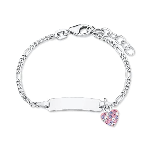 Prinzessin Lillifee Mädchen-Armband Identarmband 12+2cm gravurfähig 925 Sterling Silber Kristalle weiß rosa lila