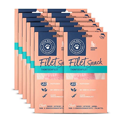 PETS DELI - NATURAL PET FOOD Filetsnack für Katzen | Thunfischfilet im eigenen Saft mit Grüntee