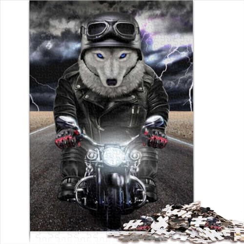 Erwachsene Puzzles Wolf reitet Motorrad, 1000 Teile Papppuzzle für Kinder ab 12 Jahren, lustige herausfordernde Aktivitäten, Größe (50x75 cm)