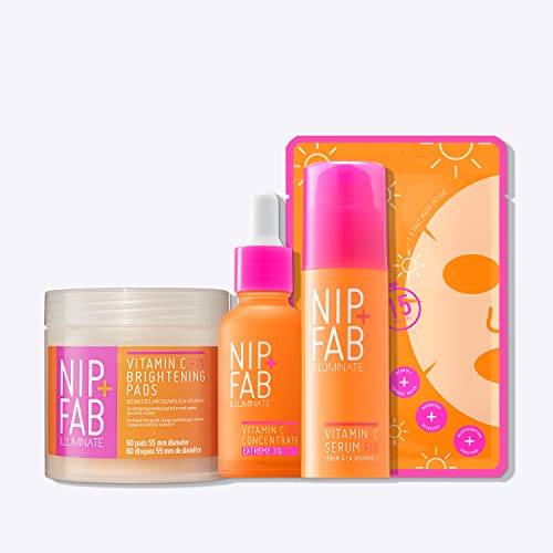 Nip+Fab Vitamin C Glow Up Feel Unique Bundle | Leuchten Sie den Gesichtshaut-Teint | Leuchtkraftsteigernd | Feuchtigkeitsspendende und auffüllende Gesichtshaut, Vitamin C Fix 4 Produkte Set