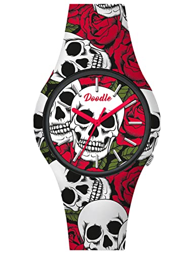 Doodle Watch Quarz Armbanduhr Tattoouhr Skulls & Roses mit Silikonband 42 MM DO42008