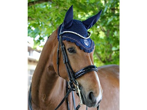 EQUILYX® Fliegenohren für Pferde aus hochwertigem Satin, ergonomische Passform, optimale Luftzirkulation, Dressur, Vielseitigkeit, Fliegenohren, Set (Navy)