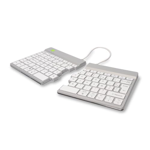 R-Go Split Tastatur, Bluetooth 5.0, Mit Anti-RSI-Software, AZERTY Française, Ergonomische Design mit Geteilte Tastenfeld, Kompatibel mit Windows/Microsoft/Linux/Mac, Weiss