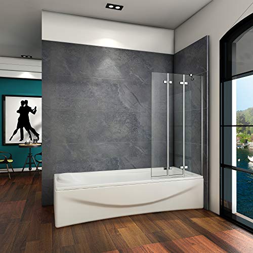 Badewannenaufsatz Duschabtrennung 100x140cm 3-teilig Badewannenfaltwand Duschwand für Badewanne Faltbar 6mm ESG Sicherheitsglas