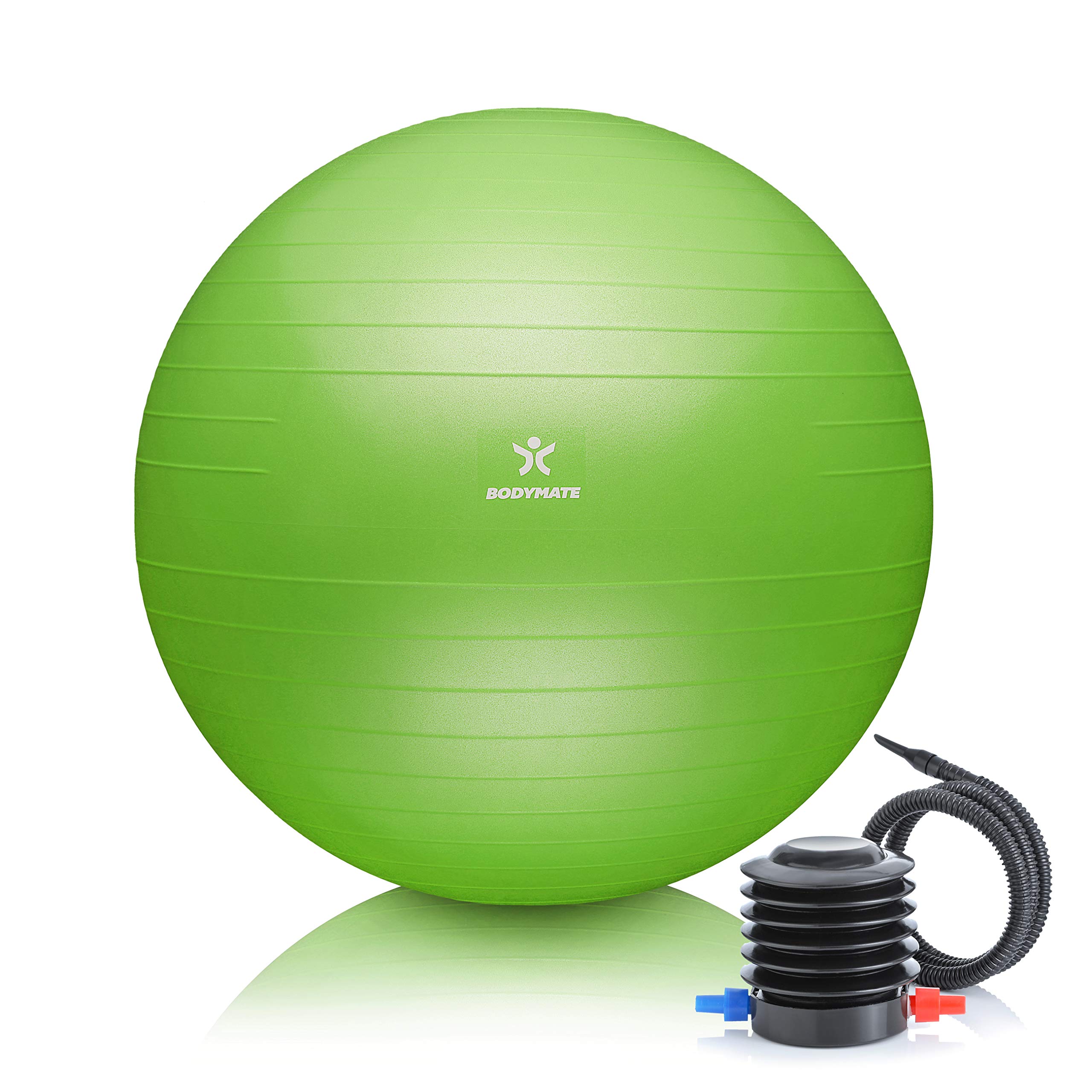 BODYMATE Gymnastikball Sitzball Trainingsball mit GRATIS E-Book inkl. Luft-Pumpe, Ball für Fitness, Yoga, Gymnastik, Core Training, für starken Rücken als Büro-Stuhl Lime-Green 85cm