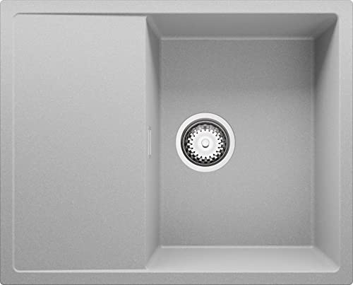 Granitspüle mit Siphon Ibiza Einbauspüle Spülbecken Grau Küchenspüle Unterschrank Küche ab 45cm Spüle aus Granit mit Ablaufgarnitur und Überlauf von Primagran