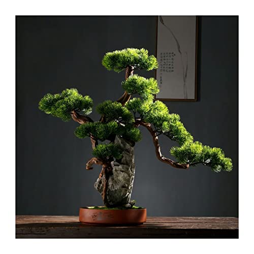 PEVSCO Kunstpflanzen Künstlicher Bonsai-Baum mit Steingartenstein und Keramiktöpfen Kunstpflanzen for Heimbüro-Bauernhaus-Dekorationen, hoch 21,6" Künstliche Zimmerpflanzen