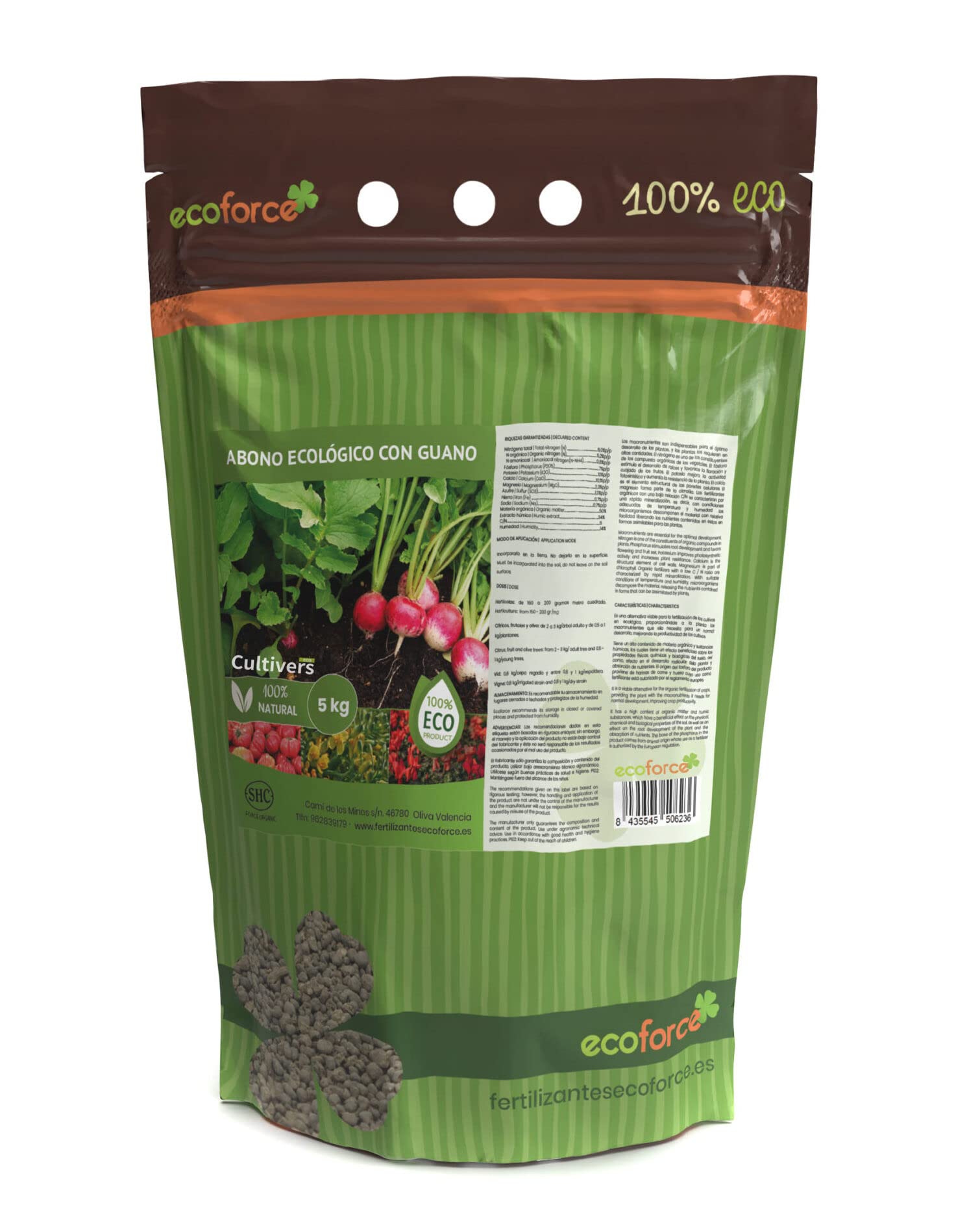 Cultivers Bio Dünger mit Guano von 5 kg. Universaldünger 100% organischen und natürlichen Ursprungs für Garten und Garten. Hohe Konzentration von NPK (ECO10F00147)