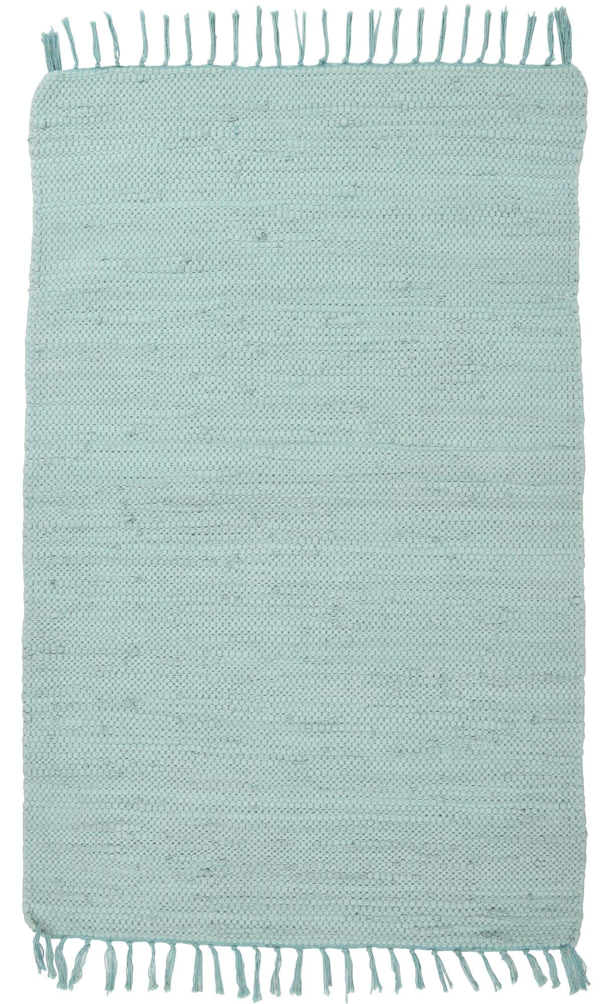 THEKO | Dhurry Teppich aus 100% Baumwolle Flachgewebe Teppich Happy Cotton | handgewebt | Farbe: Mint | 160x230 cm