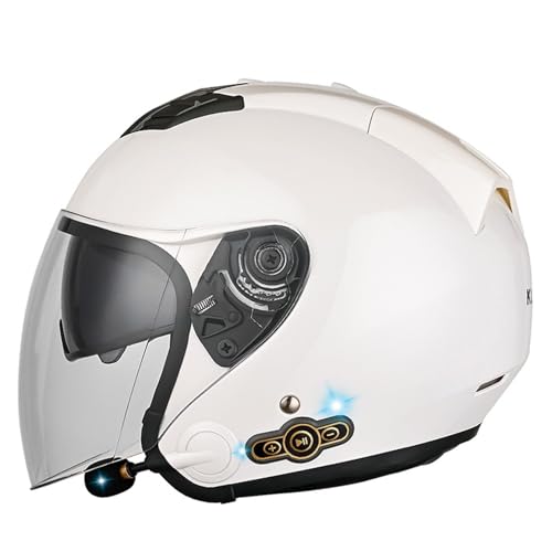 Bluetooth Jethelm Motorradhelm Herren Damen, ECE-Zertifizierung Integrierter Bluetooth-Helm Jet Scooter Helm Rollerhelm Jet-Helm Herren Damen mit Schutzbrille Open Face Motorrad Helm 5,M