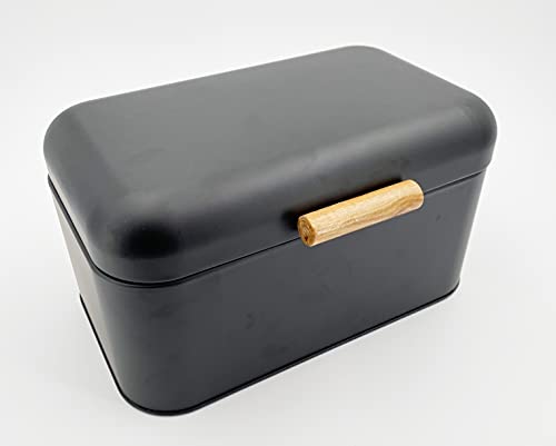 ADOB Brotkasten Brotbox Bambus schwarz matt aus Metall mit Deckel, 30x18x16, 91521
