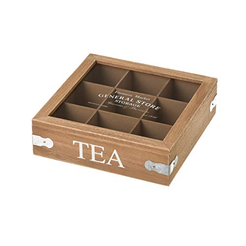 LOLAhome Teebox aus Holz und Glas, Beige, 7 x 24 x 24 cm