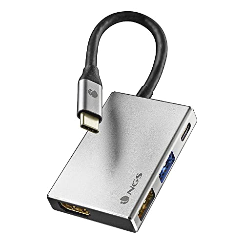 NGS Wonder Dock 4-4 in 1 USB-C Hub, Multiport-Adapter (USB 3.0, USB 2.0, USB-C, HDMI) Kompatibel mit: MacBook Pro, MacBook Air, iPAd Pro, XPS, Chromebook und Anderen Geräten mit USB-C