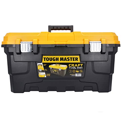 TOUGH MASTER 22-Zoll-Aufbewahrungsbox für Handwerkzeuge, robuster, mobiler, tragbarer Werkzeugkasten für Heimwerker mit Ablagefach, großer Kapazität, schlagfest, Schwarz und Gelb
