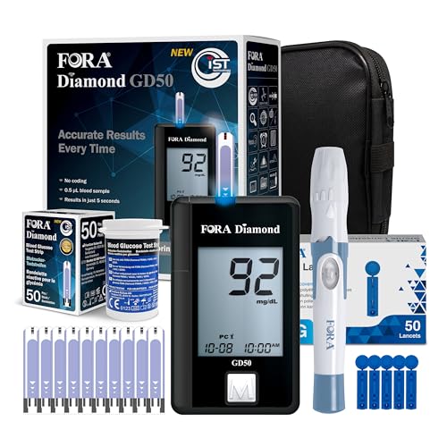 FORA Diamond GD50a Blutzuckermessgerät (mg/dl) mit 60 Blutzuckerteststreifen, und 60 Lanzetten für Diabetes zur Blutzucker-Selbstkontrolle