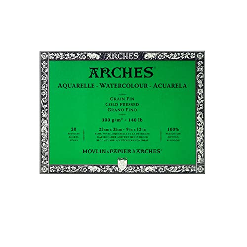 Arches 1795060 Aquarellpapier im Block (23 x 31 cm, 4-seitig geleimt, 300g/m² Feinkorn) 20 Blatt naturweiß