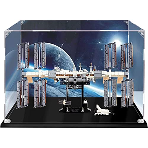 Acryl Vitrine Box Für Lego 21321 Internationale Raumstation Konstruktionsspielzeug, Acryl Vitrine, Durchsichtige Display Box Mit Schwarzem Sockel Staubdichte Aufbewahrungsvitrine 55X35x28cm A