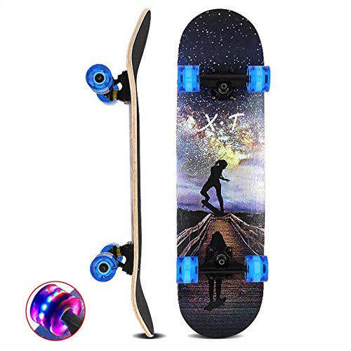 DFWYG Skateboard 31 x 8 Zoll 7 Lagen Longboards aus Ahornholz mit LED-Leuchträdern, professionelles komplettes Cruiser-Skateboard für Teenager Erwachsene Kinder,Street