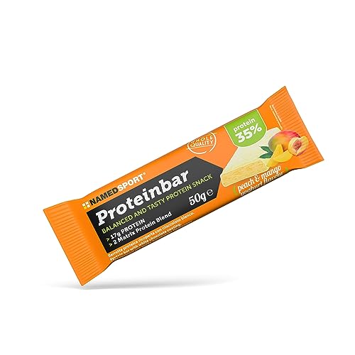 NAMEDSPORT> Proteinbar, Proteinriegel mit Pfirsich- und Mangogeschmack und 35% Protein, ideal als Snack oder nach dem Training, glutenfrei, palmölfrei, Marke aus Italien, 12er Pack