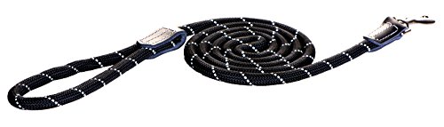 Reflective Rope Dog Control Leash for Large Dogs, 5/8" Wide, 6' Long, Black