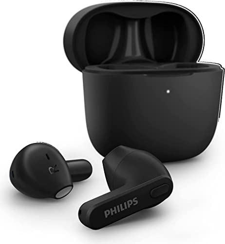 Philips Bluetooth Kopfhörer, Kabellose In-Ear-Kopfhörer für Erwachsene ohne Ohrstöpsel, Wasseresistent, Bluetooth, 18 Stunden Spielzeit, integriertes Mikrofon, Schmale Ladebox, Schwarz