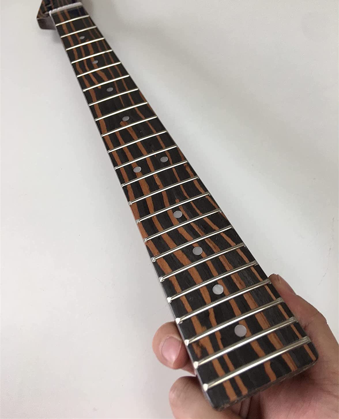 64,8 cm E-Gitarrenhals Zebra (technisches Holz), 22 Bünde, Punkt-Intarsien