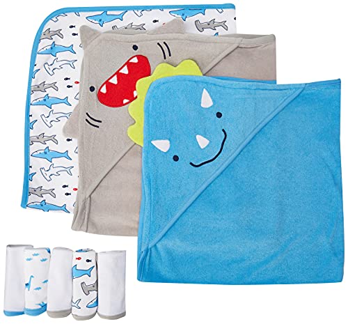 Simple Joys by Carter's 8-Piece Towel and Washcloth Winter-Zubehör-Set, Hai/Dinosaurier, Einheitsgröße, 8er-Pack