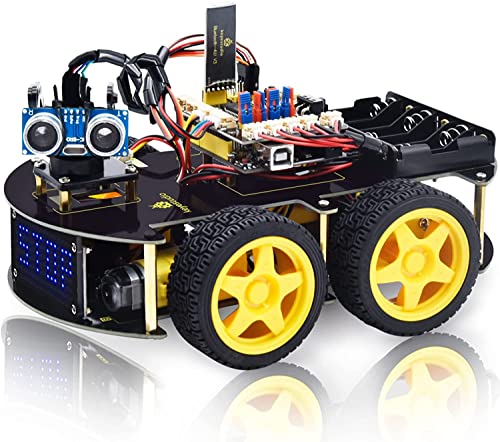 KEYESTUDIO 4WD Programmable Smart Car Robot Starter Learning DIY Kit for Arduino Electronics Programming Project STEM Educational Robotics Science Assembly Set
