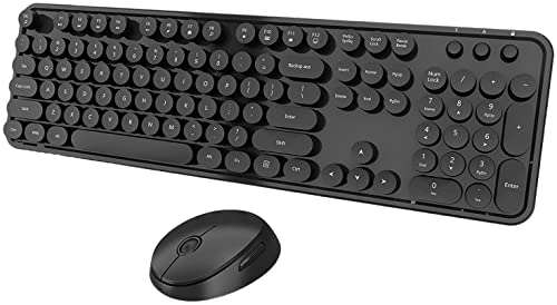 Kabellose Tastatur und Maus, niedlich, volle Größe, 104 Tasten, Schreibmaschine, Retro-Tastenkappen, Tastatur für PC, Laptop, Windows, Desktop, perfekt für Heim- und Büro-Tastaturen (schwarz)