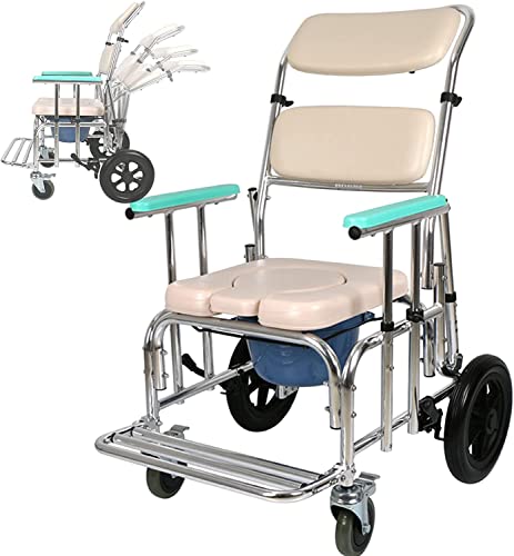 XXZY Toilettenstuhl 5 in 1 mobiler Rollstuhl Nachtkommode mit abnehmbaren Armlehnen und Verstellbarer Rückenlehne Toilettenstuhl für ältere Menschen