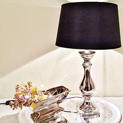 DRULINE Lovely Keramik Tischlampe Tischleuchte Nachttischlampe Lampe Leuchte Lampenfuß 46 cm Schwarz