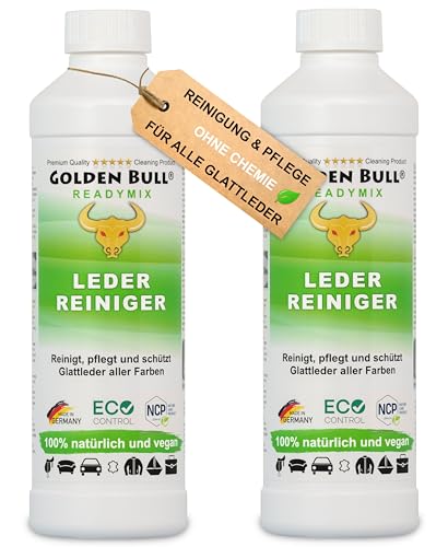 Golden Bull® READYMIX für Glattleder Doppelpack, Lederreiniger, Lederpflege Leder Pflege Ökologisch Bio Auto (2-in-1) 2 x 500ml (1L), öko-Zertifiziert