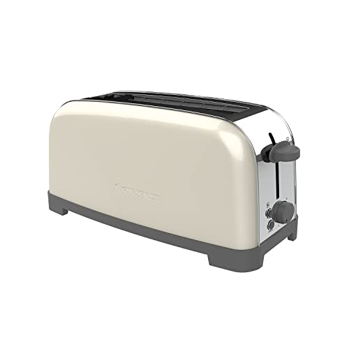 Taurus Vintage Single Cream Toaster, 850 W, 6 Bräunungsstufen, extra langer Schlitz mit variabler Breite, Funktionen: Stoppen und Auftauen, Selbstzentrierung, Edelstahl