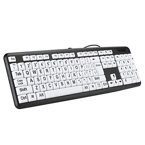 Goshyda Tastatur für alte Menschen Großdruckschlüssel Computer für ältere Menschen USB-Tastatur mit Kabel für sehbehinderte Personen mit Sehbehinderung(Schwarz)