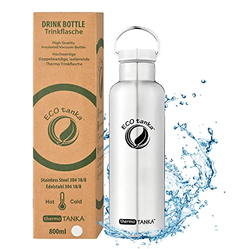 ECOtanka thermoTANKA Trinkflasche aus doppelwandigem Edelstahl 0,8 Liter auslaufsicher - Wasserflasche BPA frei mit Wave-Verschluss