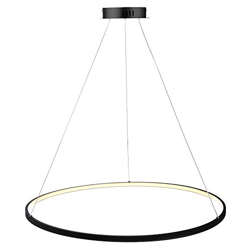 Kreis LED Pendelleuchte Modern Metall Acryl Aufgehängt Kronleuchter Verstellbar Insel Hängelampe Für Wohnzimmer Küche Schlafzimmer,Black+Warm White-40cm 25W