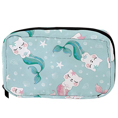 Kosmetiktaschen Süße Katze Meerjungfrau Meer Praktische Kulturtasche Reisetasche Oragniser Make-up Tasche für Frauen Mädchen
