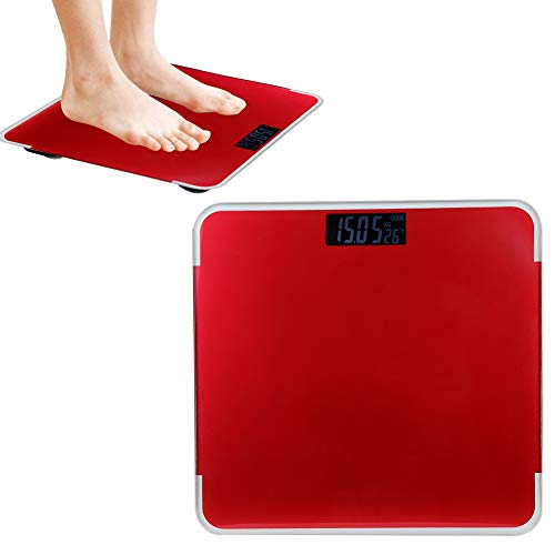 Haushalts-Smart-Waage, elektronische LED-Digital-Körperfettwaage Genaue Messung des Gewichts Badezimmer Hochpräzise Messung Gewicht Körpermessung(rot)