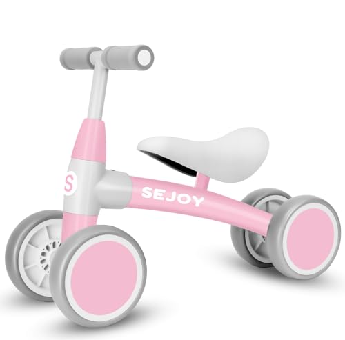 Sejoy Kinder Laufrad ab 1 Jahr, Spielzeug für 12-36 Monate, Baby Lauflernrad mit 4-Rädern für Jungen Mädchen, Geschenke für 1-3jährige Geburtstag (Rosa)