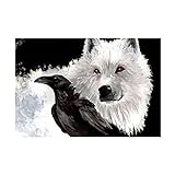 ZHUANGSHIHUA Poster Druck Wandkunst Bilder Schwarzer Rabe Weißer Wolf Leinwand Malerei Aquarell Tier Wohnzimmer Dekor (70x120cm) Rahmenlos
