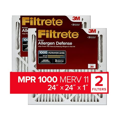 Filtrete 24x24x1 Luftfilter MPR 1000 MERV 11, Allergen Defense, 2er Pack (genaue Maße 23,81 x 23,81 x 0,81)