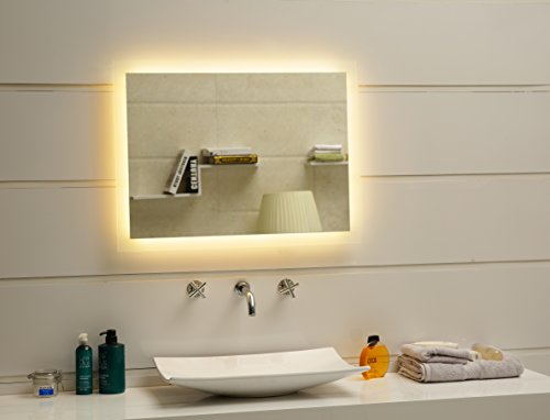Dr. Fleischmann Badspiegel LED Spiegel GS084N mit Beleuchtung durch satinierte Lichtflächen Badezimmerspiegel (90 x 60 cm, warmweiß)