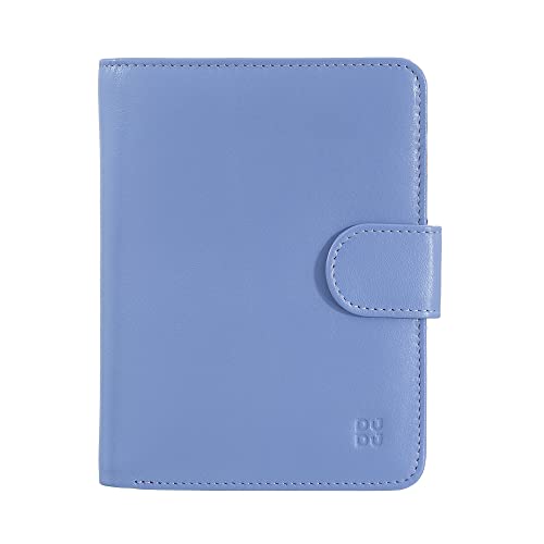 DUDU Damen Portemonnaie aus weichem buntes Leder, RFID-Block, Reißverschluss und Kreditkartenhalter Pastellblau